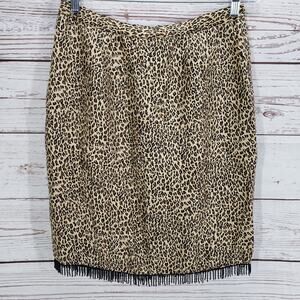 SilkLand Women's Animal Print 100% Silk Beaded Fringe Lined Skirt Size 12